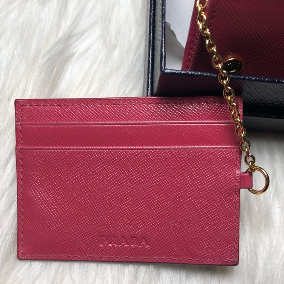 Prada Pink Peonia Textured Saffiano Triang Leather Wallet - Picture 10 of 17